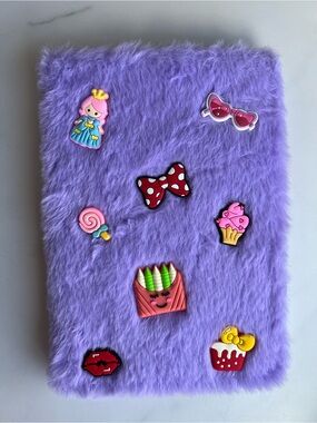 2/$30 Plush Purple Fuzzy Notebook/Journal with Cute Pins - NWT
